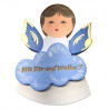 Magnetpin Engel mit Wolke, Flügel blau, lasiert und handbemalt, Text: "Mit Dir auf Wolke 7"